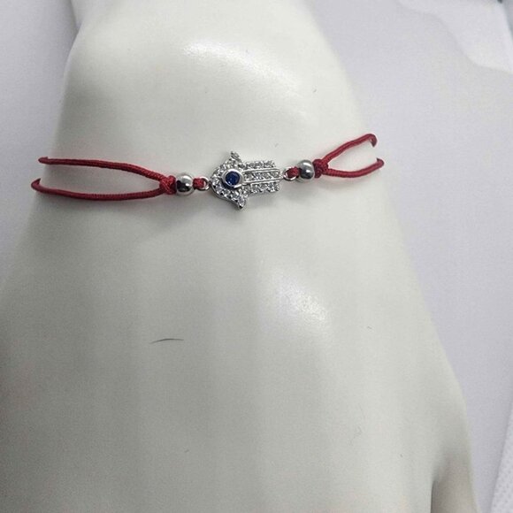 Sterling Silver 925 Hamsa Design  WIth Red String Bracelet - Picture 2 of 3